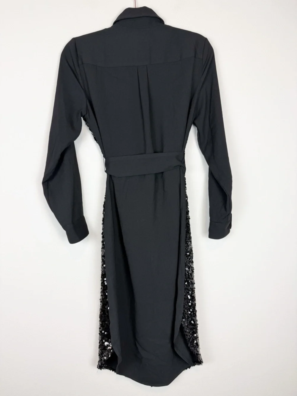 Untuckit Black Sequin Crepe Lexie Shirt Dress Long Sleeve Midi Size 6 - Picture 9 of 11